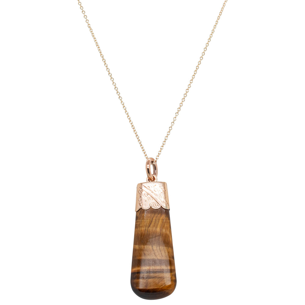 Vintage 9ct Yellow Gold Tiger's Eye Pendant Walker Hall