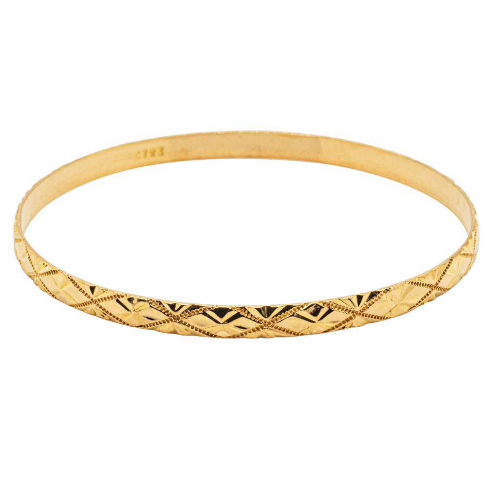 Deja Vu 14ct Yellow Gold Engraved Bangle - Walker & Hall