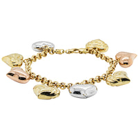 Deja Vu 18ct Tri-Tone Gold Heart Charm Bracelet - Bracelet - Walker & Hall