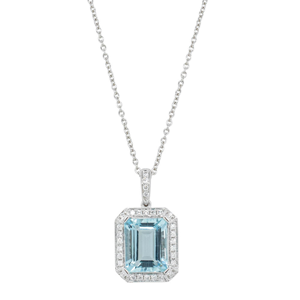 18ct White Gold Aquamarine Diamond Empire Pendant
