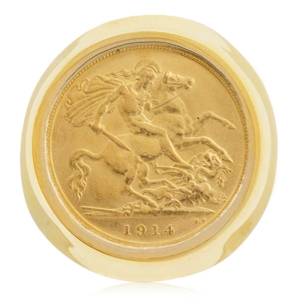 9ct Yellow Gold Ring with Bezel Set Half Sovereign Walker Hall