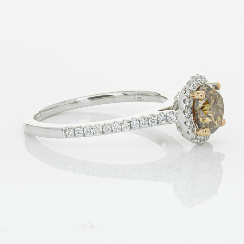 18ct White Gold Mocha Diamond Halo Ring-Ring-Walker & Hall