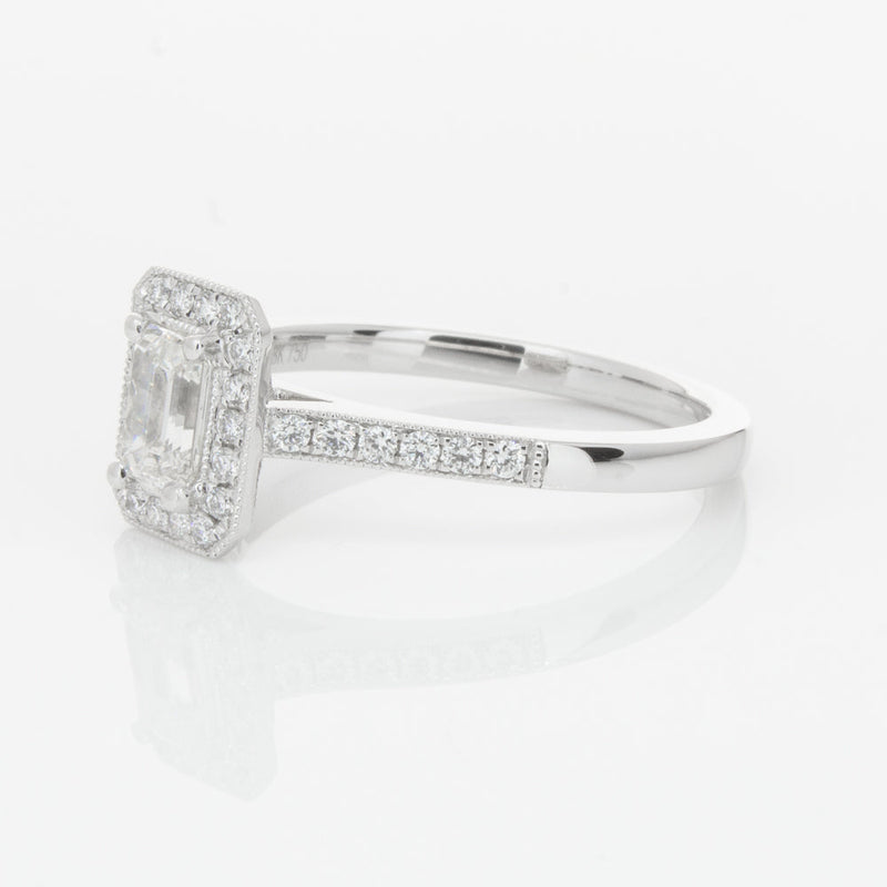 18ct White Gold .49ct Emerald Cut Diamond Aria Ring-Ring-Walker & Hall