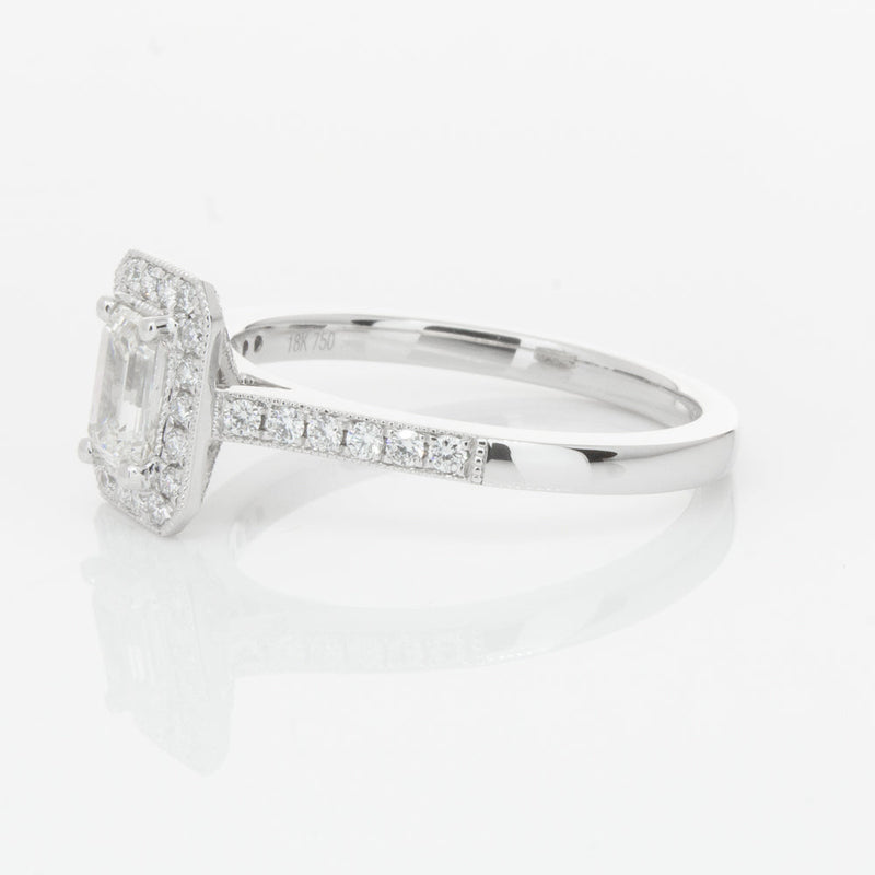 18ct White Gold .49ct Emerald Cut Diamond Aria Ring-Ring-Walker & Hall