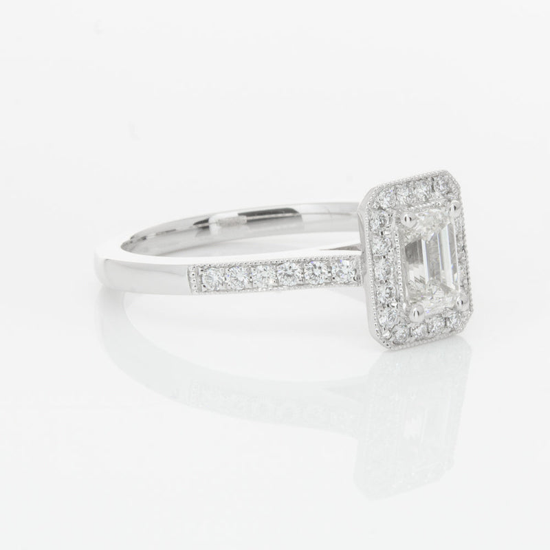 18ct White Gold .49ct Emerald Cut Diamond Aria Ring-Ring-Walker & Hall