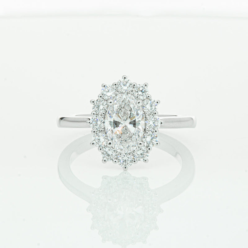 18ct White Gold 1.00ct Oval Cut Diamond Belle Ring-Ring-Walker & Hall