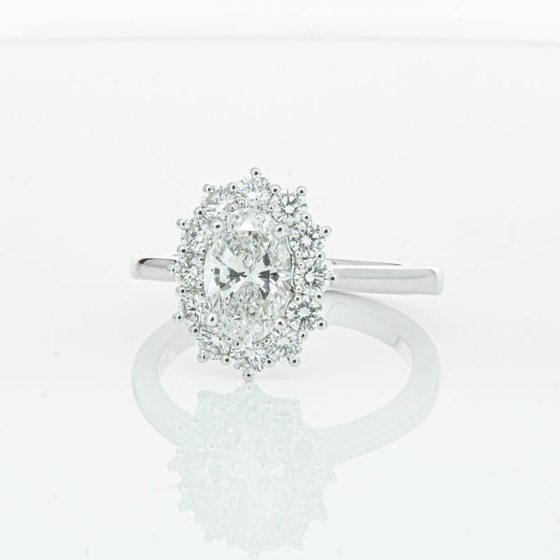 18ct White Gold 1.00ct Oval Cut Diamond Belle Ring-Ring-Walker & Hall