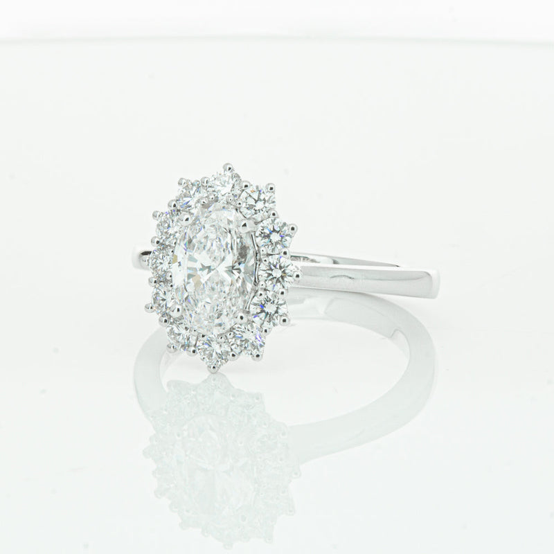 18ct White Gold 1.00ct Oval Cut Diamond Belle Ring-Ring-Walker & Hall