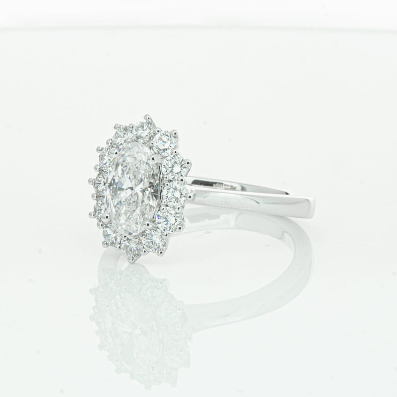 18ct White Gold 1.00ct Oval Cut Diamond Belle Ring-Ring-Walker & Hall