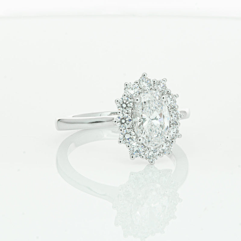 18ct White Gold 1.00ct Oval Cut Diamond Belle Ring-Ring-Walker & Hall