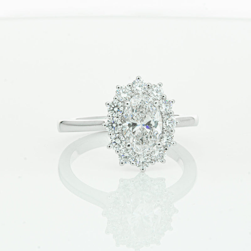 18ct White Gold 1.00ct Oval Cut Diamond Belle Ring-Ring-Walker & Hall