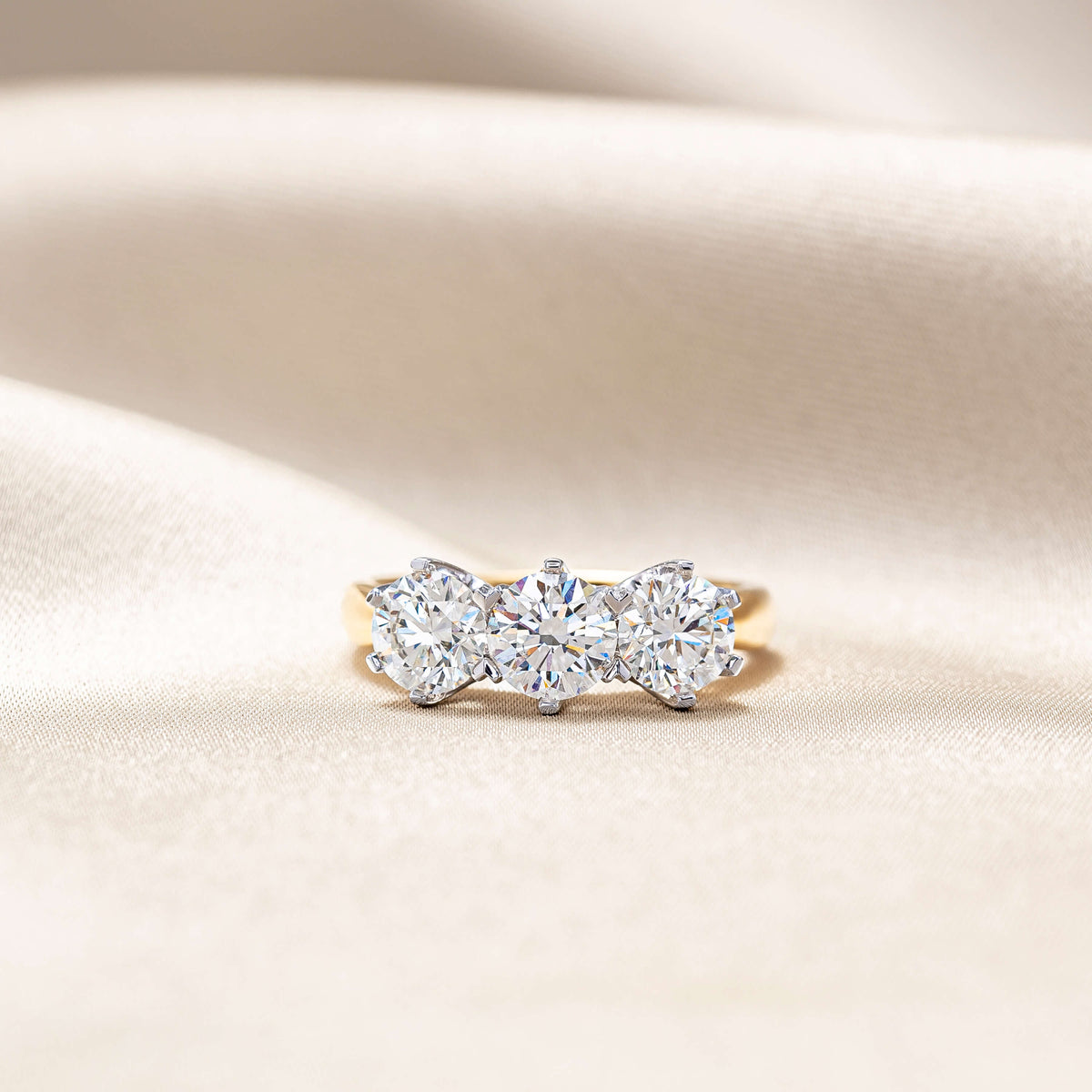 18ct Yellow Gold 3.06ct Diamond Trilogy Ring - Walker & Hall