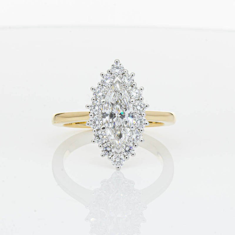 18ct Yellow Gold .90ct Marquise Cut Diamond Belle Ring-Ring-Walker & Hall