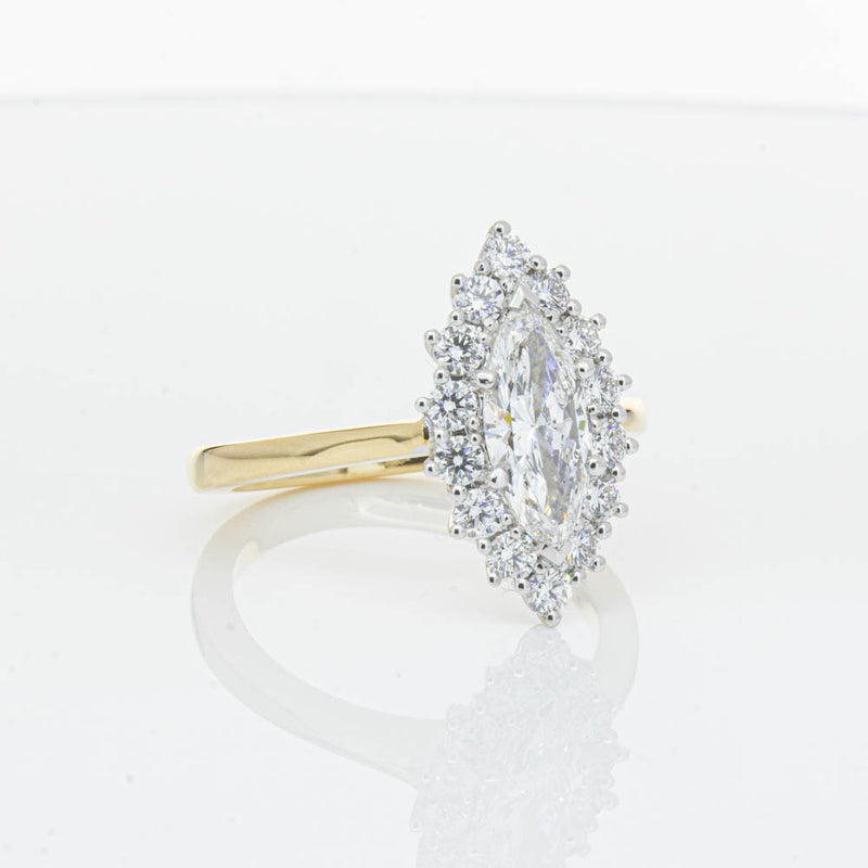 18ct Yellow Gold .90ct Marquise Cut Diamond Belle Ring-Ring-Walker & Hall