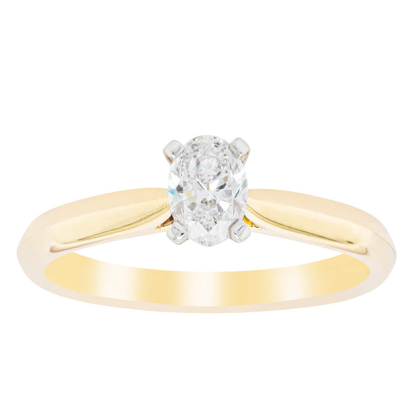18ct Yellow Gold .40ct Oval Cut Diamond Venetian Ring-Ring-Walker & Hall
