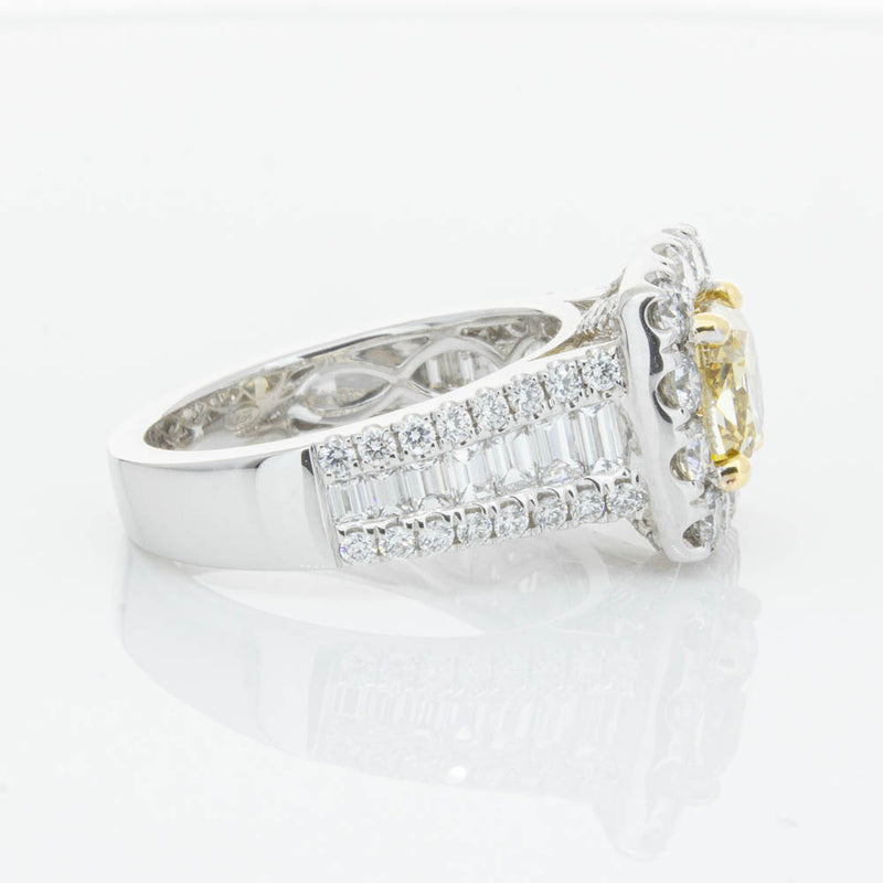 18ct White Gold Cushion Cut Yellow Diamond Ring-Ring-Walker & Hall