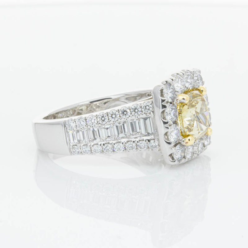 18ct White Gold Cushion Cut Yellow Diamond Ring-Ring-Walker & Hall