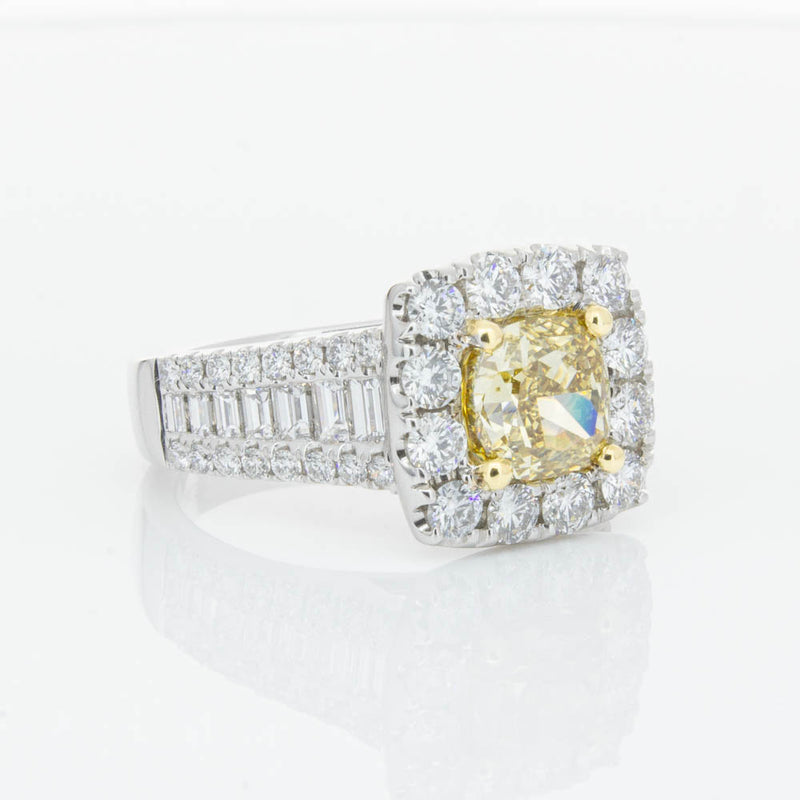 18ct White Gold Cushion Cut Yellow Diamond Ring-Ring-Walker & Hall