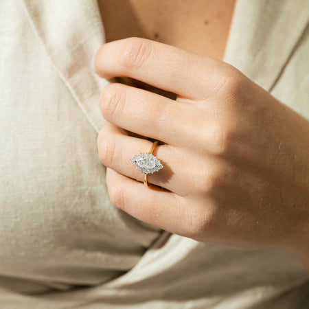 18ct Yellow Gold .90ct Marquise Cut Diamond Belle Ring-Ring-Walker & Hall