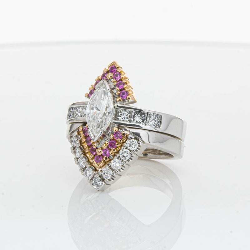 Deja Vu 18ct White Gold Diamond & Pink Sapphire Ring & Band-Ring-Walker & Hall