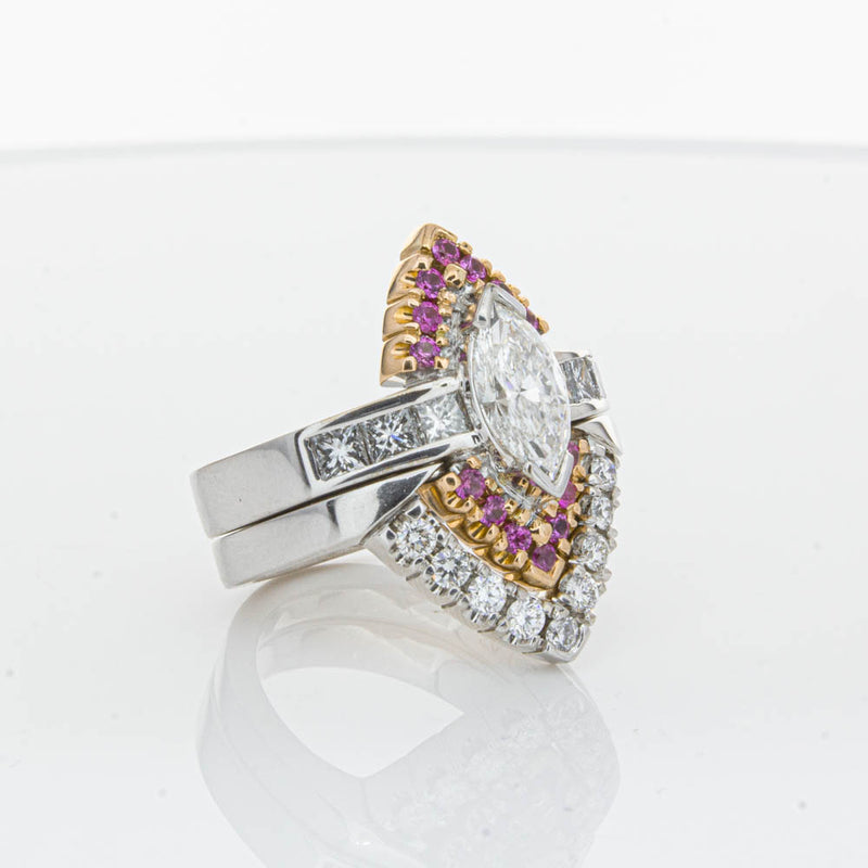 Deja Vu 18ct White Gold Diamond & Pink Sapphire Ring & Band-Ring-Walker & Hall