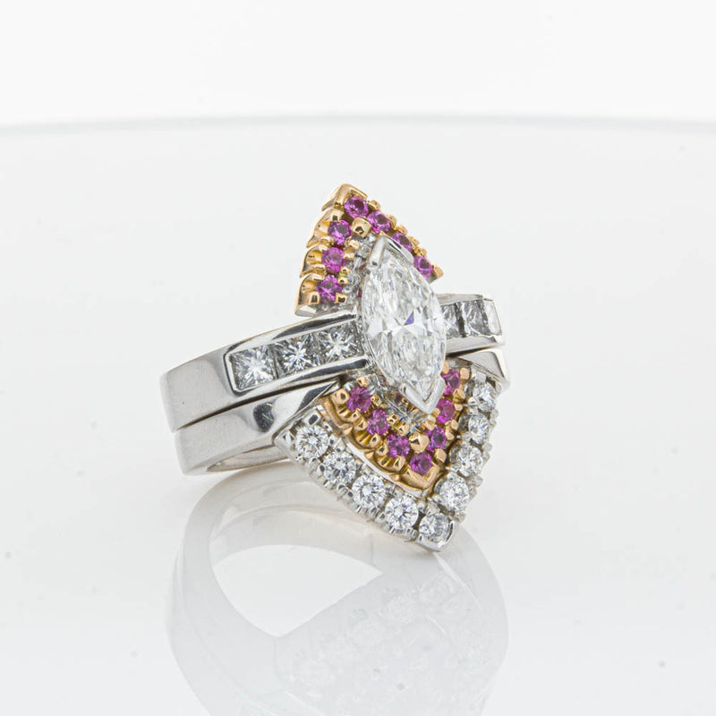 Deja Vu 18ct White Gold Diamond & Pink Sapphire Ring & Band-Ring-Walker & Hall
