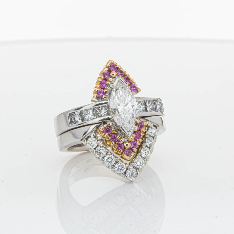 Deja Vu 18ct White Gold Diamond & Pink Sapphire Ring & Band-Ring-Walker & Hall