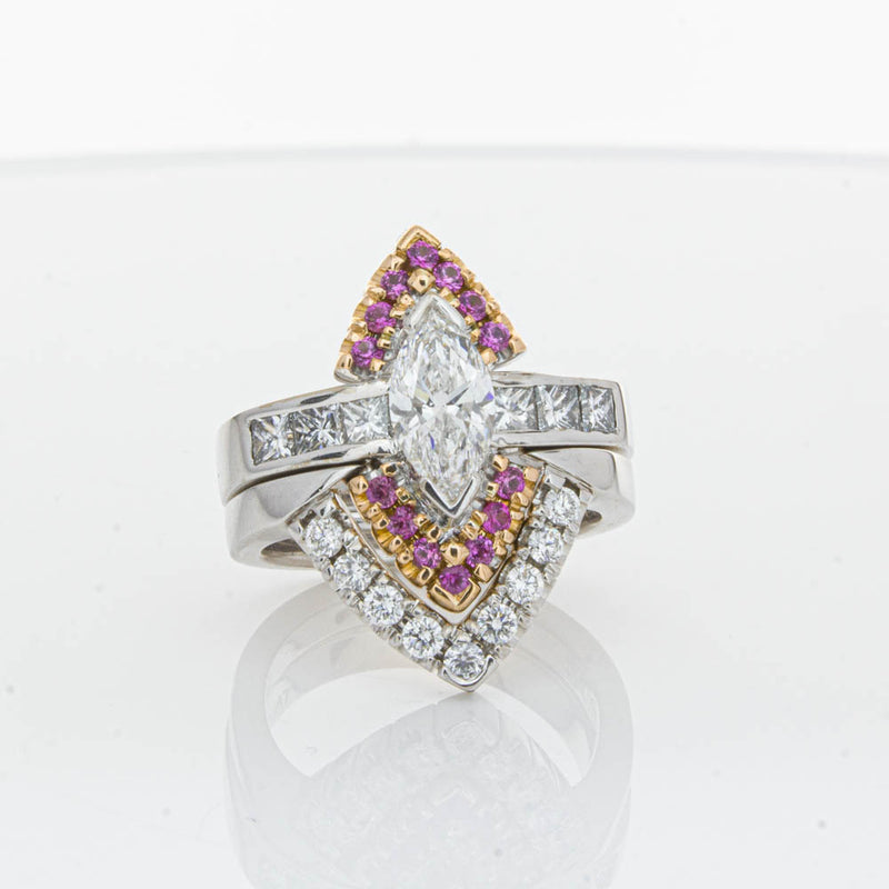 Deja Vu 18ct White Gold Diamond & Pink Sapphire Ring & Band-Ring-Walker & Hall