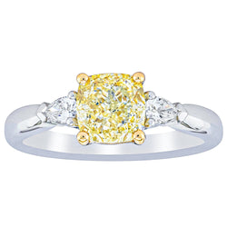 18ct White Gold 1.73ct Cushion Cut Yellow Diamond Ayla Ring - Ring - Walker & Hall