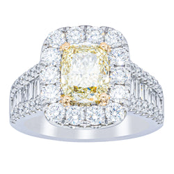 18ct White Gold 2.01ct Cushion Cut Yellow Diamond Ring - Ring - Walker & Hall