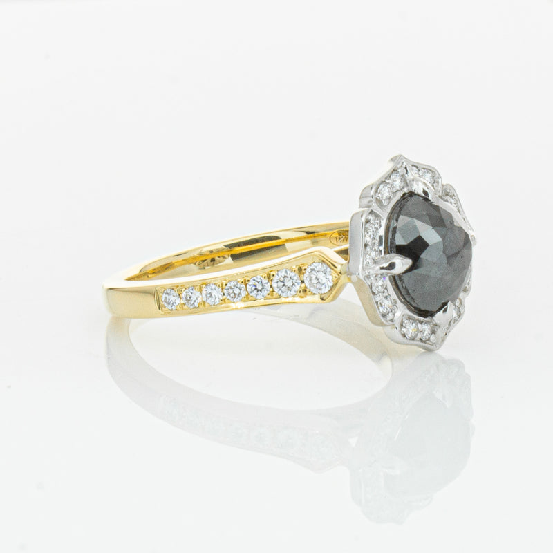 18ct Yellow Gold Black Diamond Ring-Ring-Walker & Hall