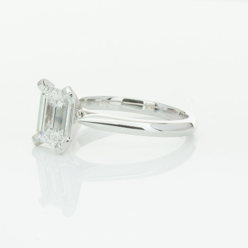 18ct White Gold 2.09ct Emerald Cut Diamond Ring-Ring-Walker & Hall