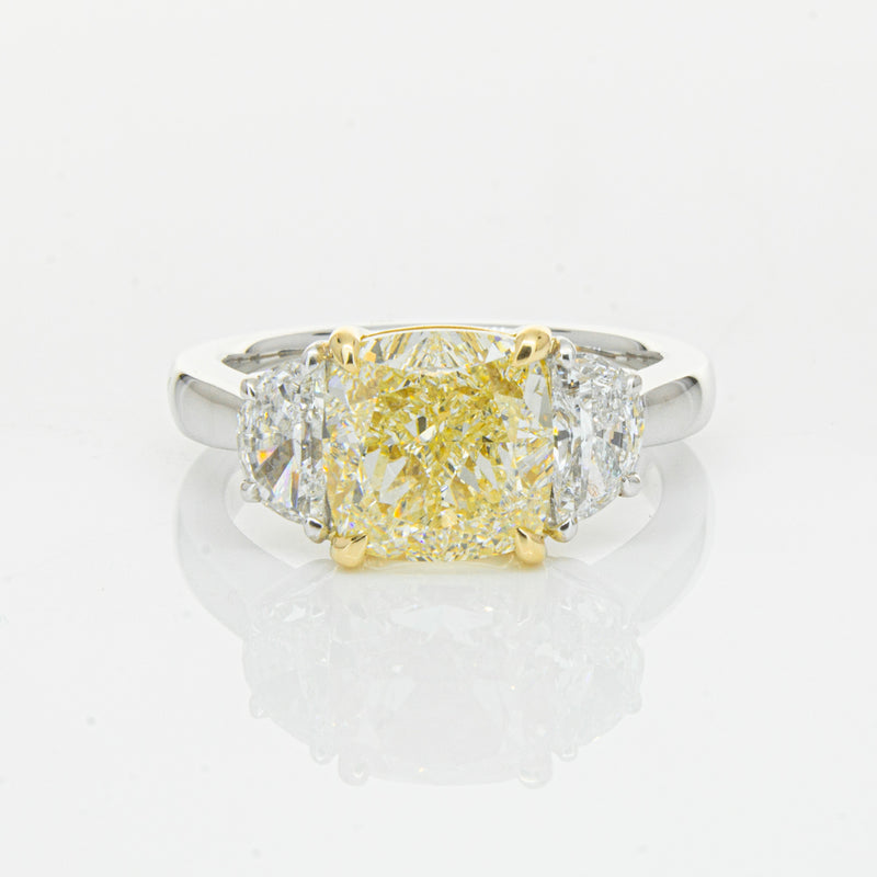 18ct White Gold 4.01ct Yellow Cushion Cut Diamond Ring-Ring-Walker & Hall