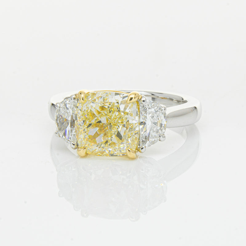 18ct White Gold 4.01ct Yellow Cushion Cut Diamond Ring-Ring-Walker & Hall
