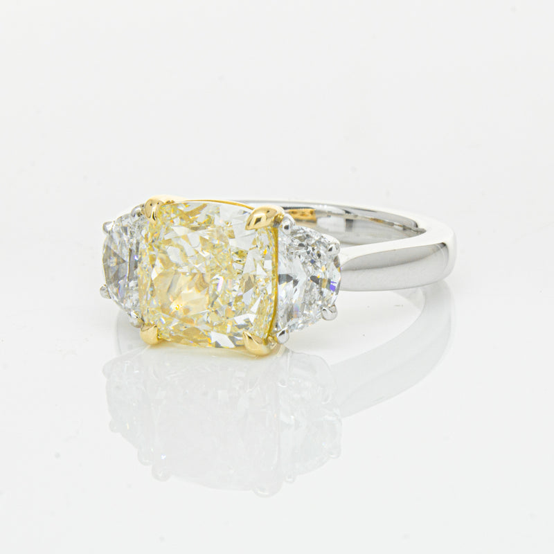 18ct White Gold 4.01ct Yellow Cushion Cut Diamond Ring-Ring-Walker & Hall