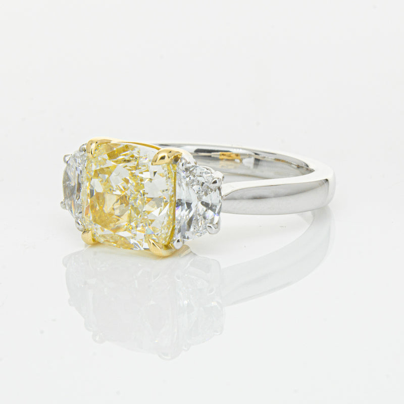 18ct White Gold 4.01ct Yellow Cushion Cut Diamond Ring-Ring-Walker & Hall