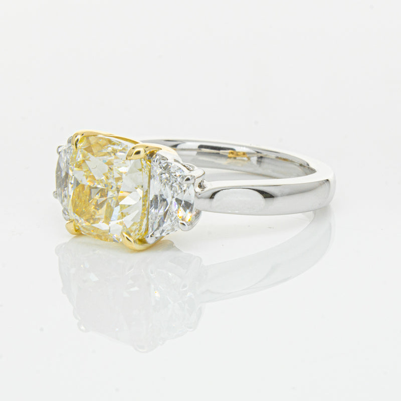 18ct White Gold 4.01ct Yellow Cushion Cut Diamond Ring-Ring-Walker & Hall