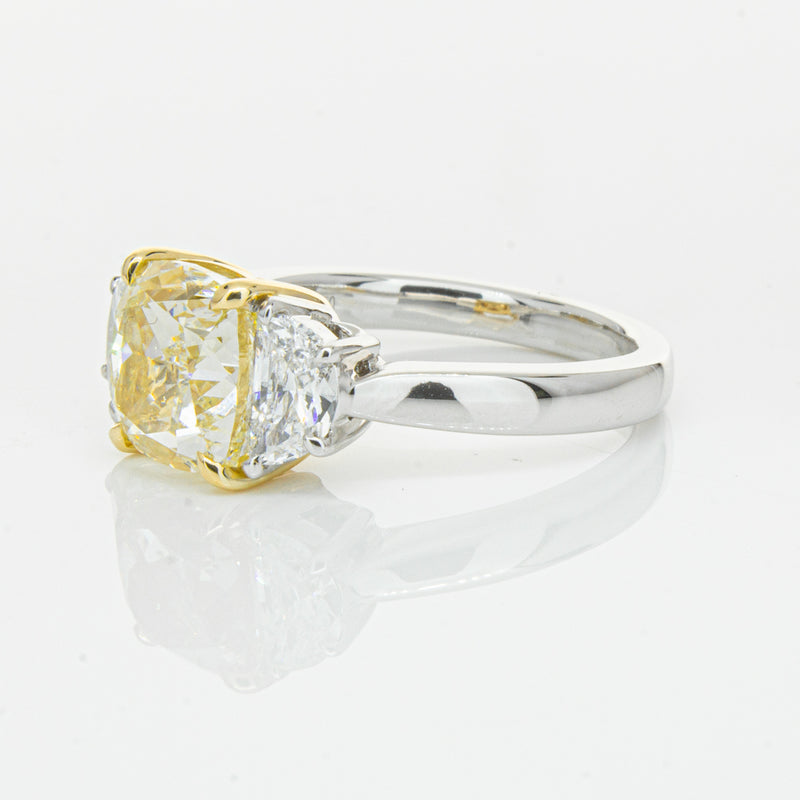 18ct White Gold 4.01ct Yellow Cushion Cut Diamond Ring-Ring-Walker & Hall