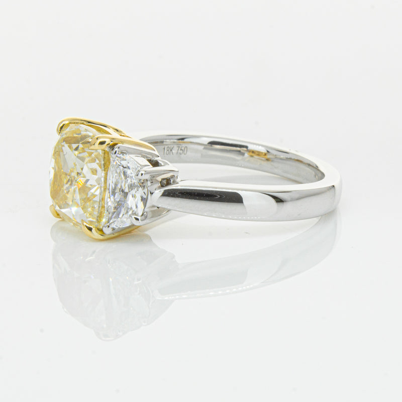 18ct White Gold 4.01ct Yellow Cushion Cut Diamond Ring-Ring-Walker & Hall