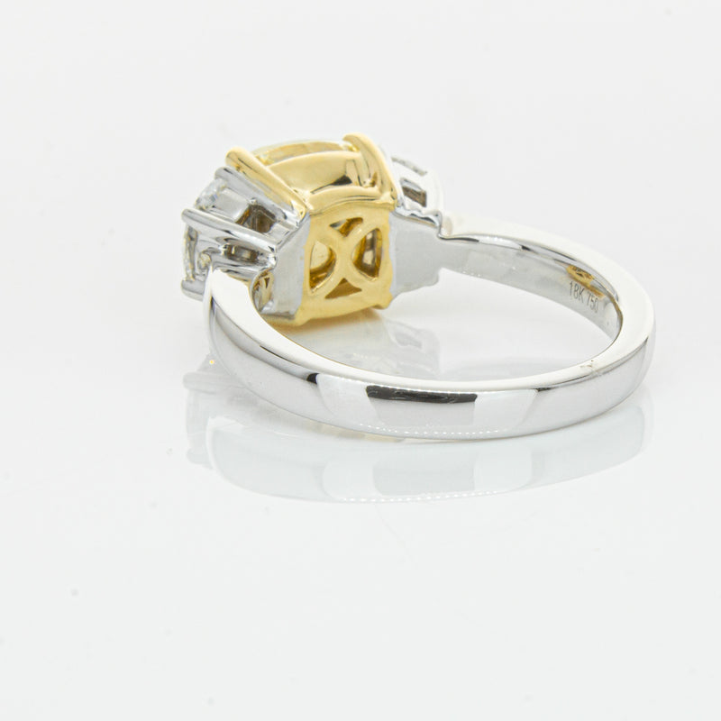 18ct White Gold 4.01ct Yellow Cushion Cut Diamond Ring-Ring-Walker & Hall