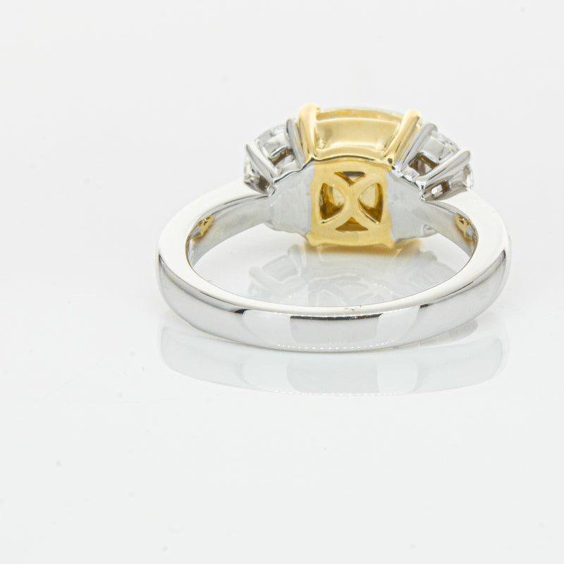 18ct White Gold 4.01ct Yellow Cushion Cut Diamond Ring-Ring-Walker & Hall