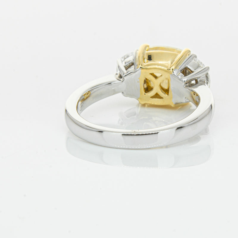 18ct White Gold 4.01ct Yellow Cushion Cut Diamond Ring-Ring-Walker & Hall