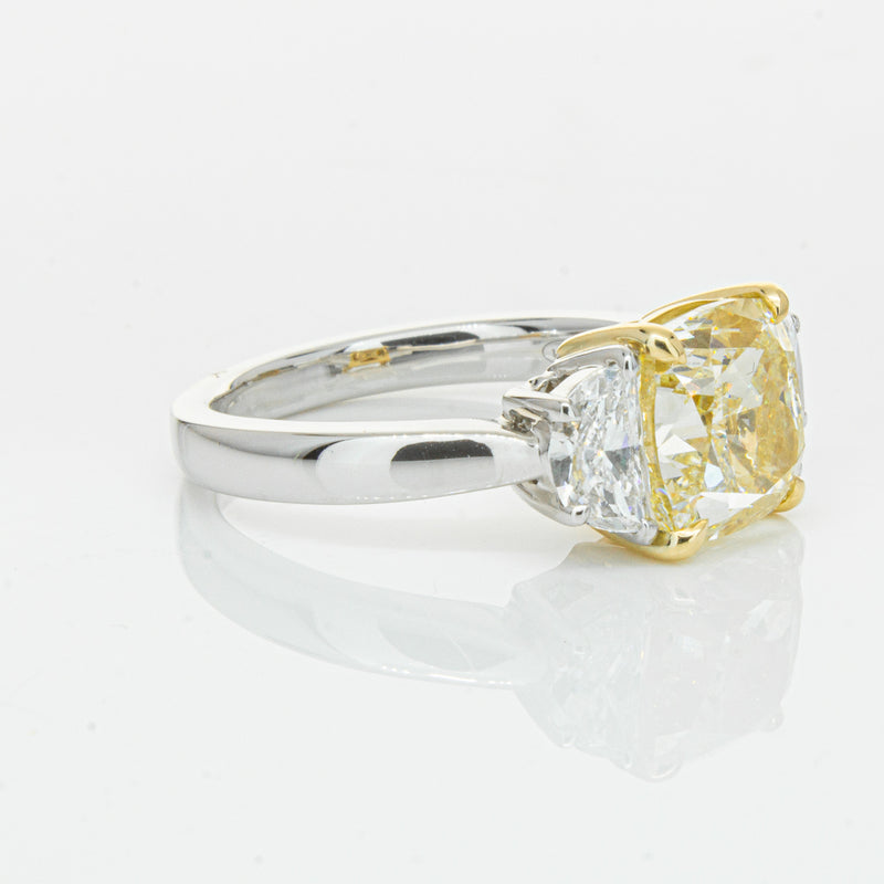 18ct White Gold 4.01ct Yellow Cushion Cut Diamond Ring-Ring-Walker & Hall