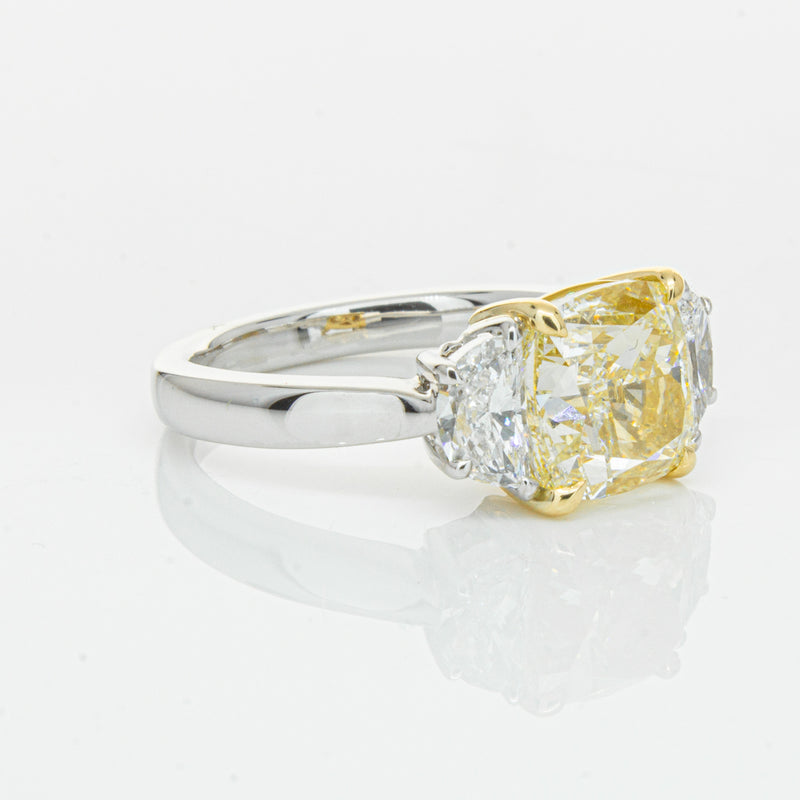 18ct White Gold 4.01ct Yellow Cushion Cut Diamond Ring-Ring-Walker & Hall