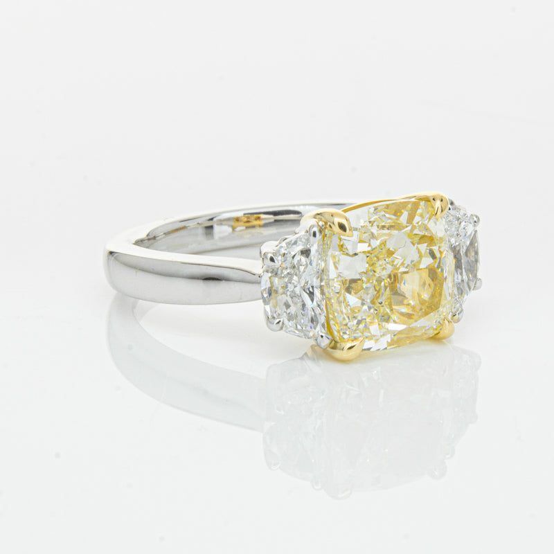 18ct White Gold 4.01ct Yellow Cushion Cut Diamond Ring-Ring-Walker & Hall