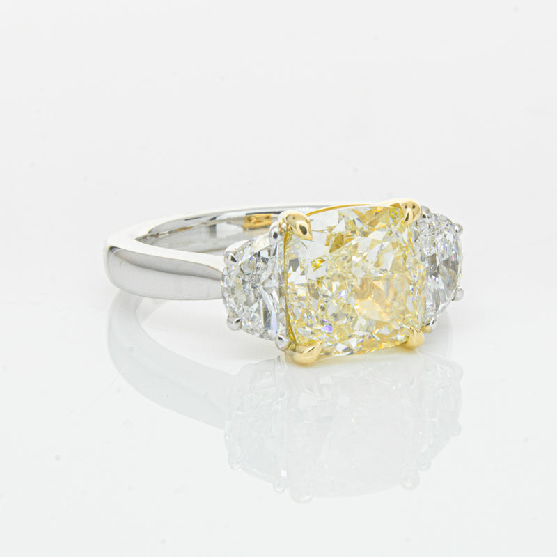 18ct White Gold 4.01ct Yellow Cushion Cut Diamond Ring-Ring-Walker & Hall