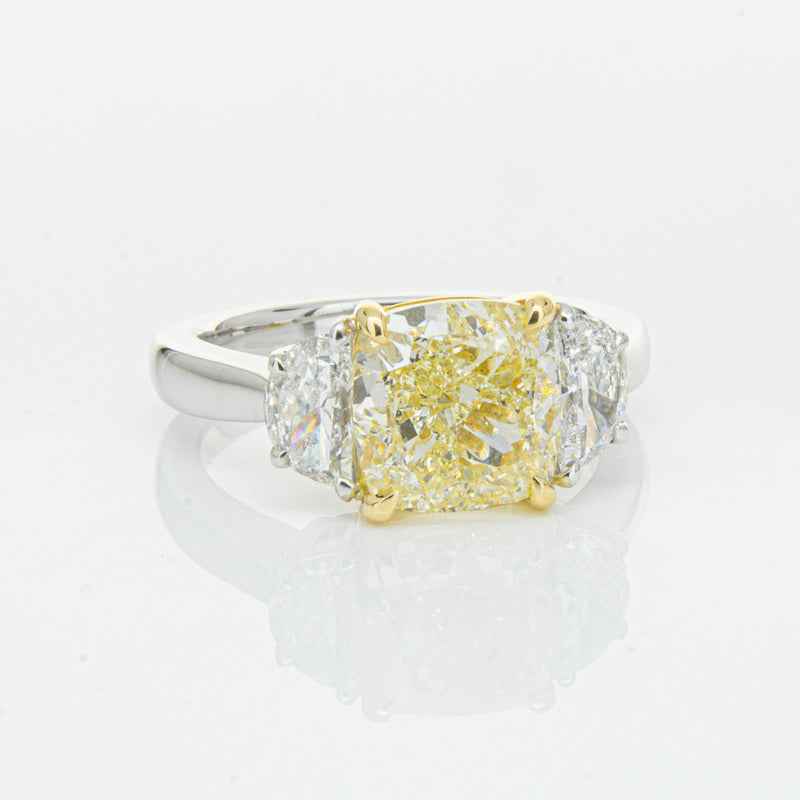 18ct White Gold 4.01ct Yellow Cushion Cut Diamond Ring-Ring-Walker & Hall