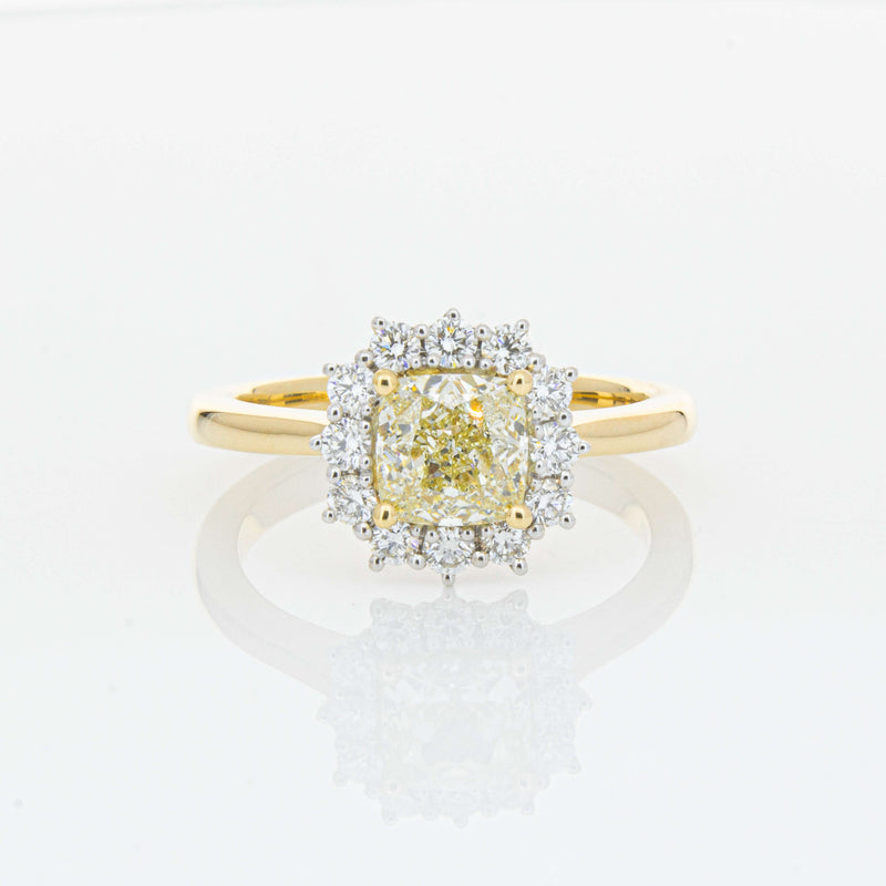 18ct Yellow Gold 1.23ct Cushion Cut Yellow Diamond Belle Ring-Ring-Walker & Hall