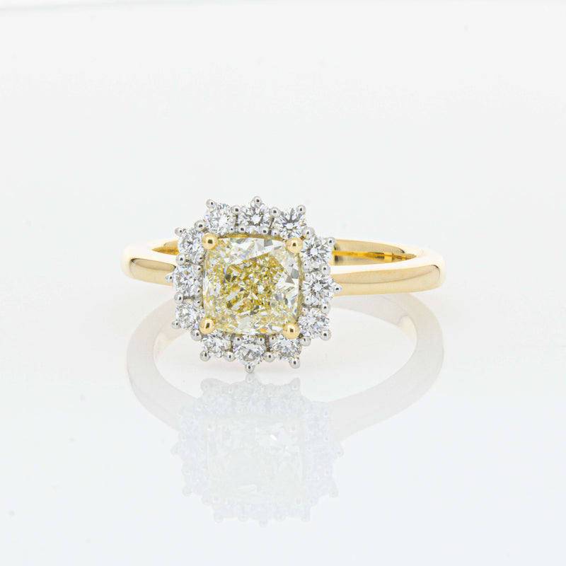 18ct Yellow Gold 1.23ct Cushion Cut Yellow Diamond Belle Ring-Ring-Walker & Hall