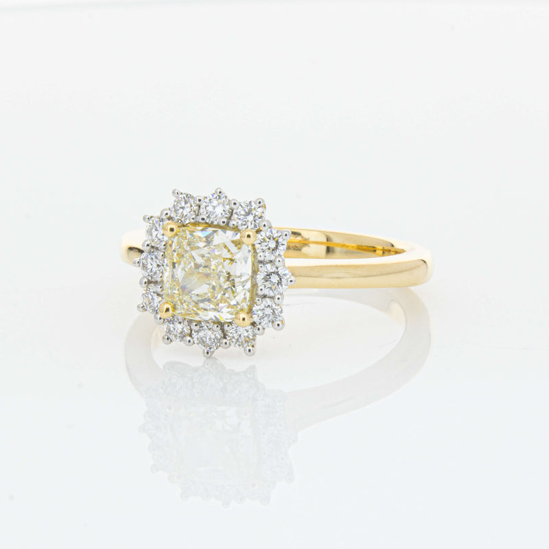 18ct Yellow Gold 1.23ct Cushion Cut Yellow Diamond Belle Ring-Ring-Walker & Hall